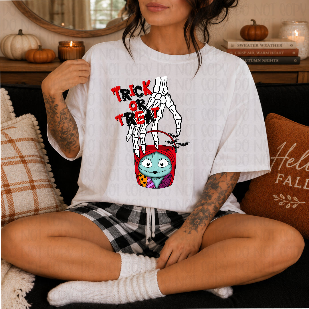 Trick or treat Sally Halloween bucket (Texan) DTF transfer