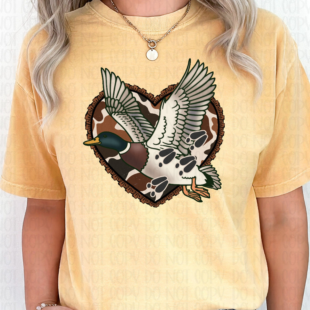 Flying duck in camo heart (CC) DTF Transfer
