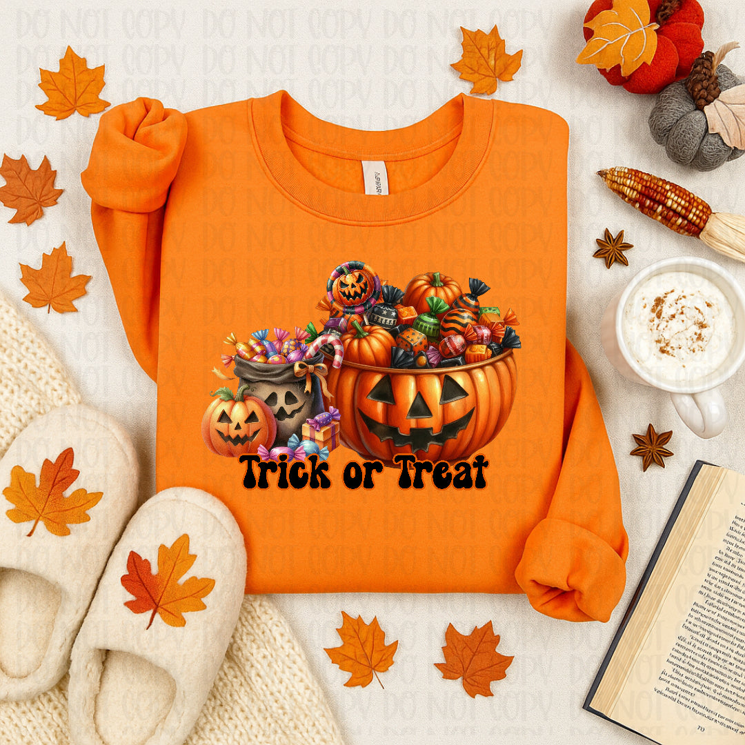 Trick or treat pumpkins with candy DTF Transfer