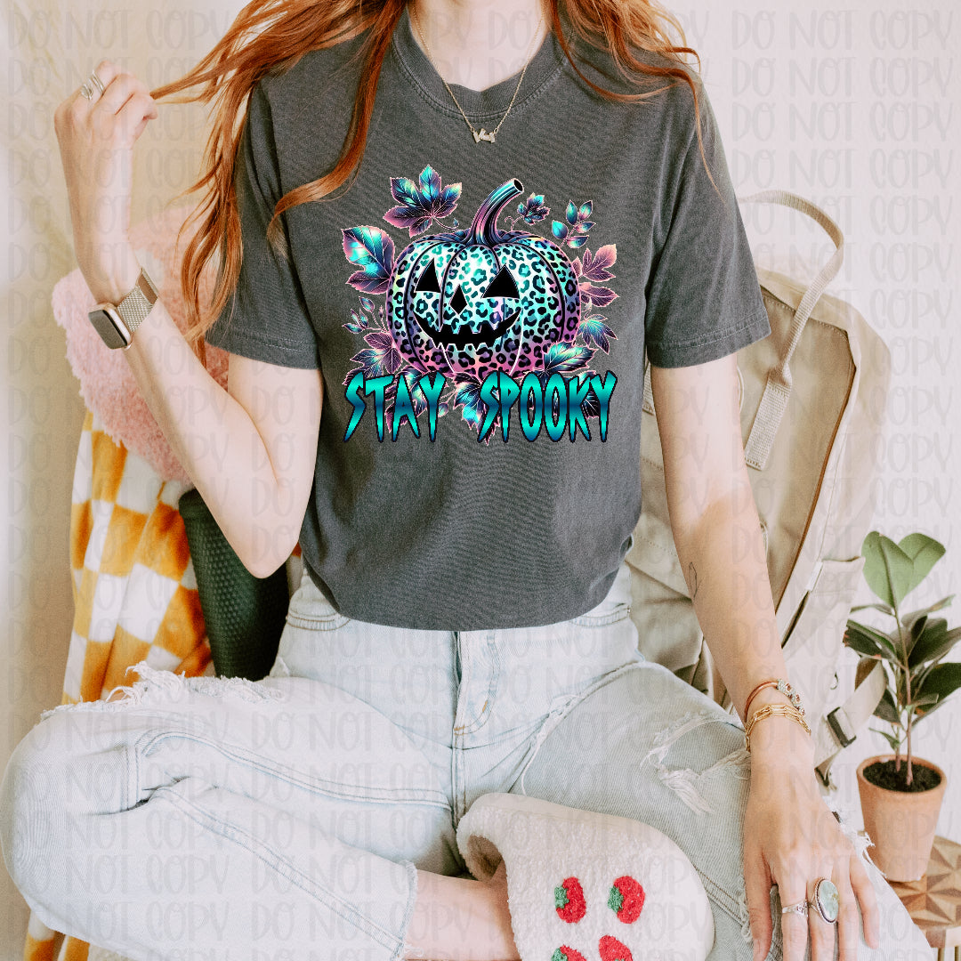Stay spooky blue leopard pumpkin (Texan) DTF Transfer