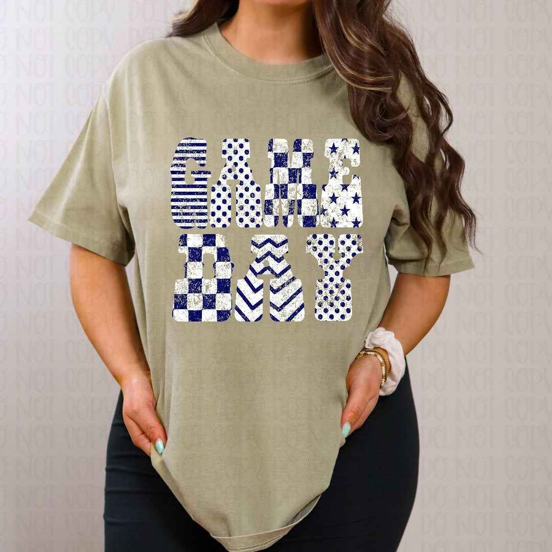 Game day distressed navy and white (Crafti) DTF
