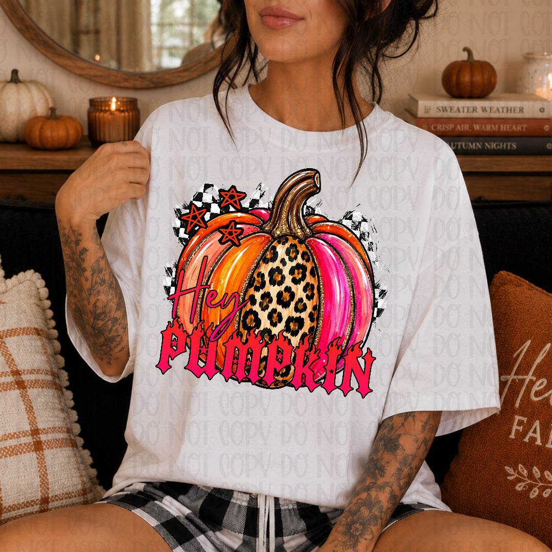 Hey pumpkin pink orange and leopard pumpkin (Texan) DTF transfer