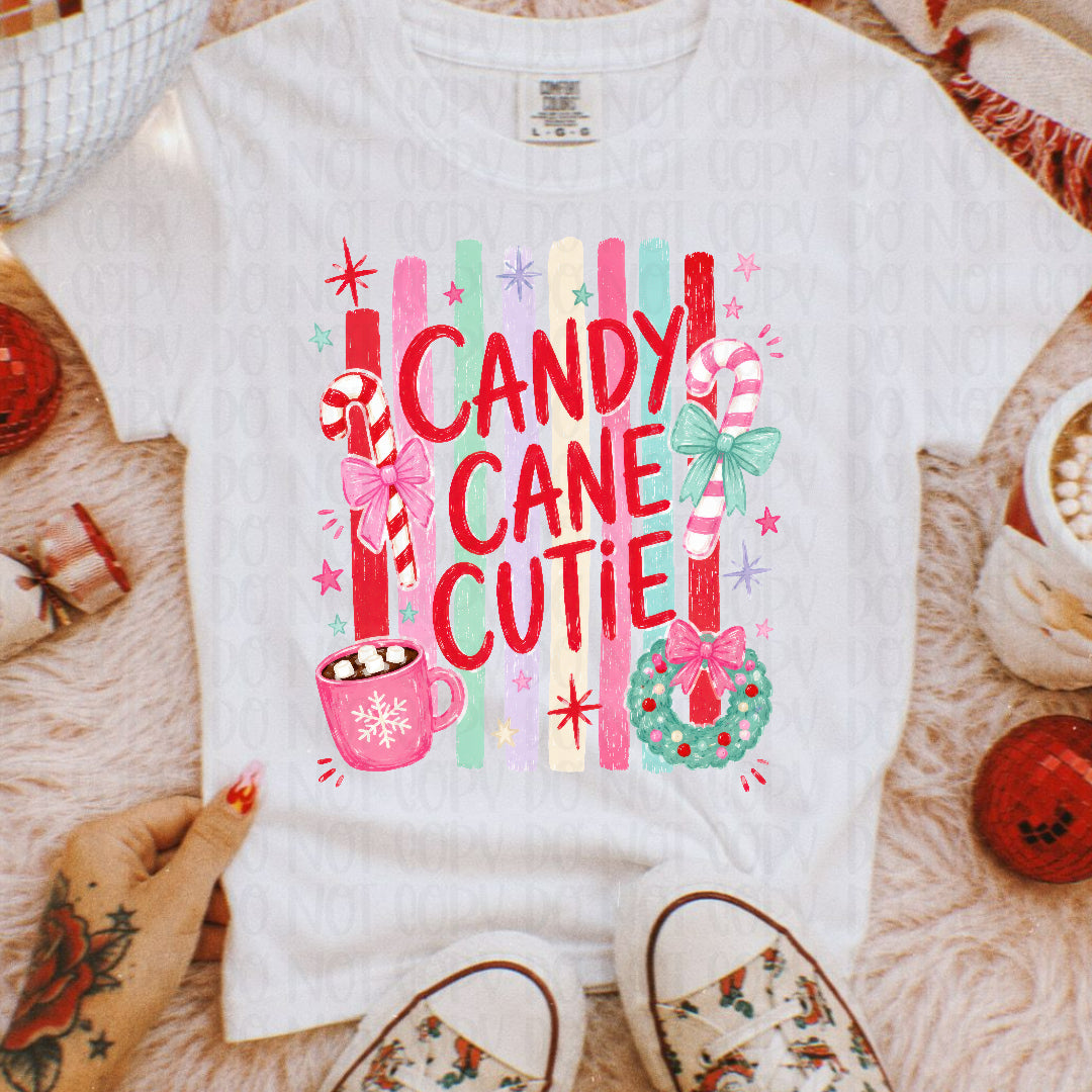 Candy cane kisses pink red and cream stripes DTF transfer