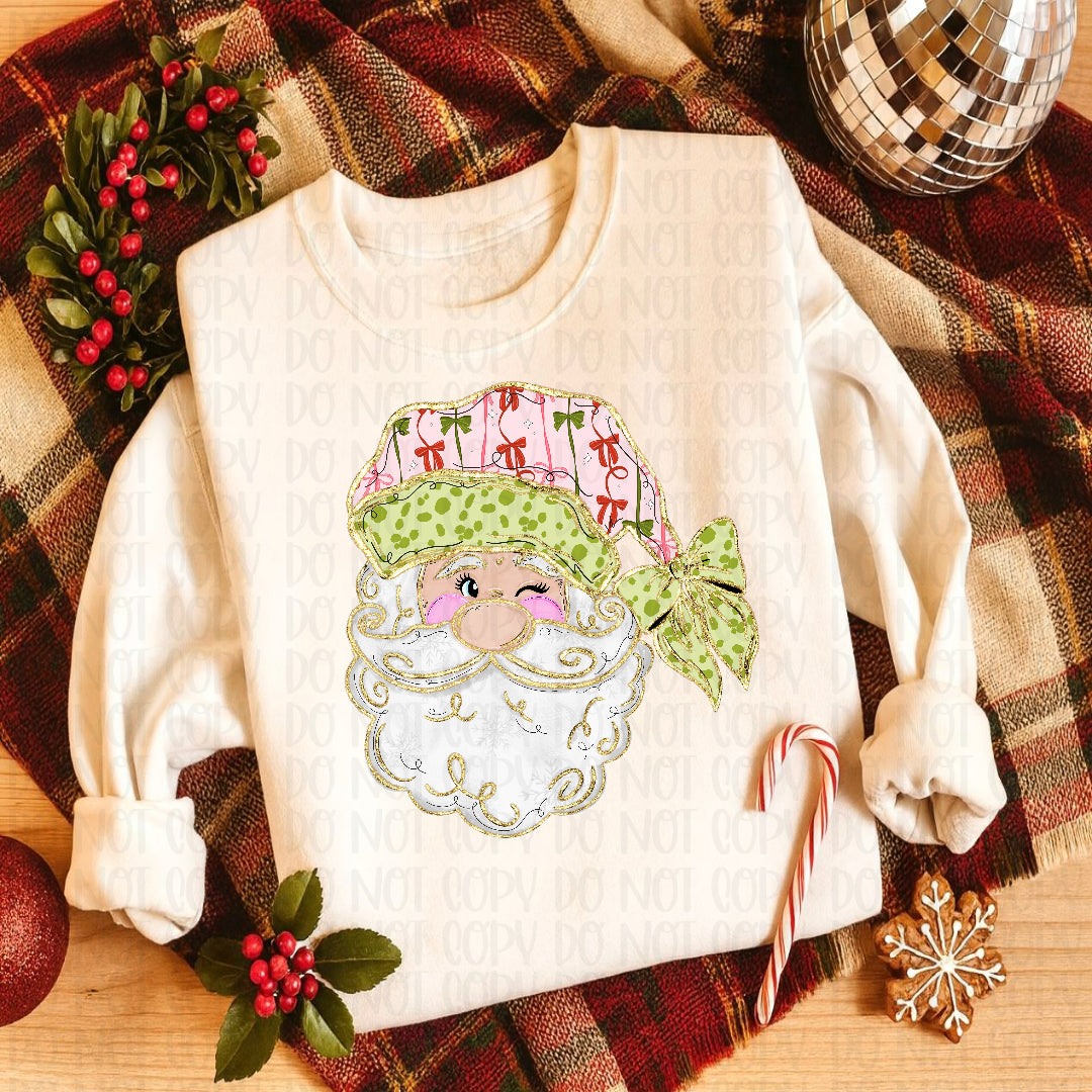 Santa pink and green doodle hat Sunday Special DTF Transfer