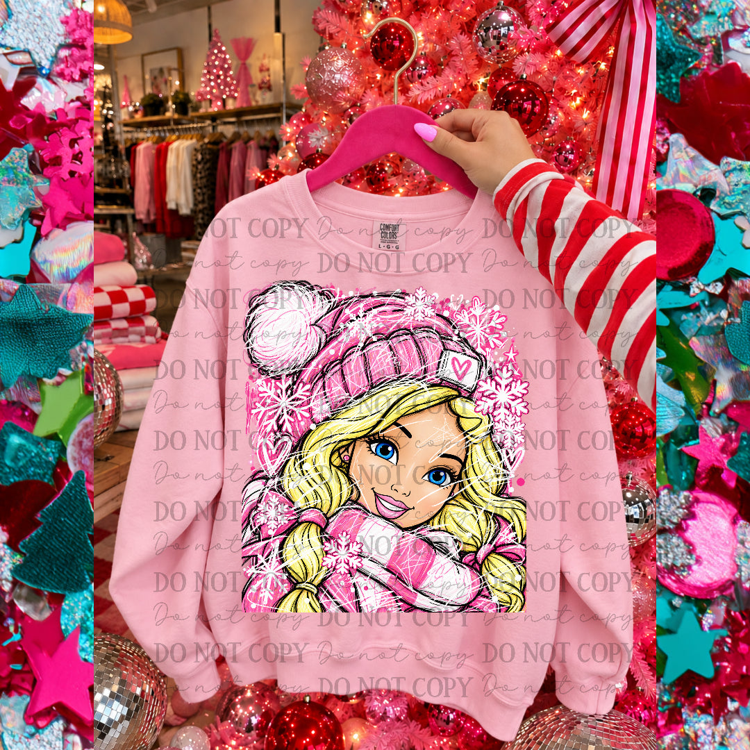 Pink Winter Blonde Girl-Close up (Kai) DTF Transfer