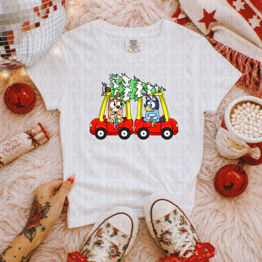 Blue dog christmas coupes DTF Transfer
