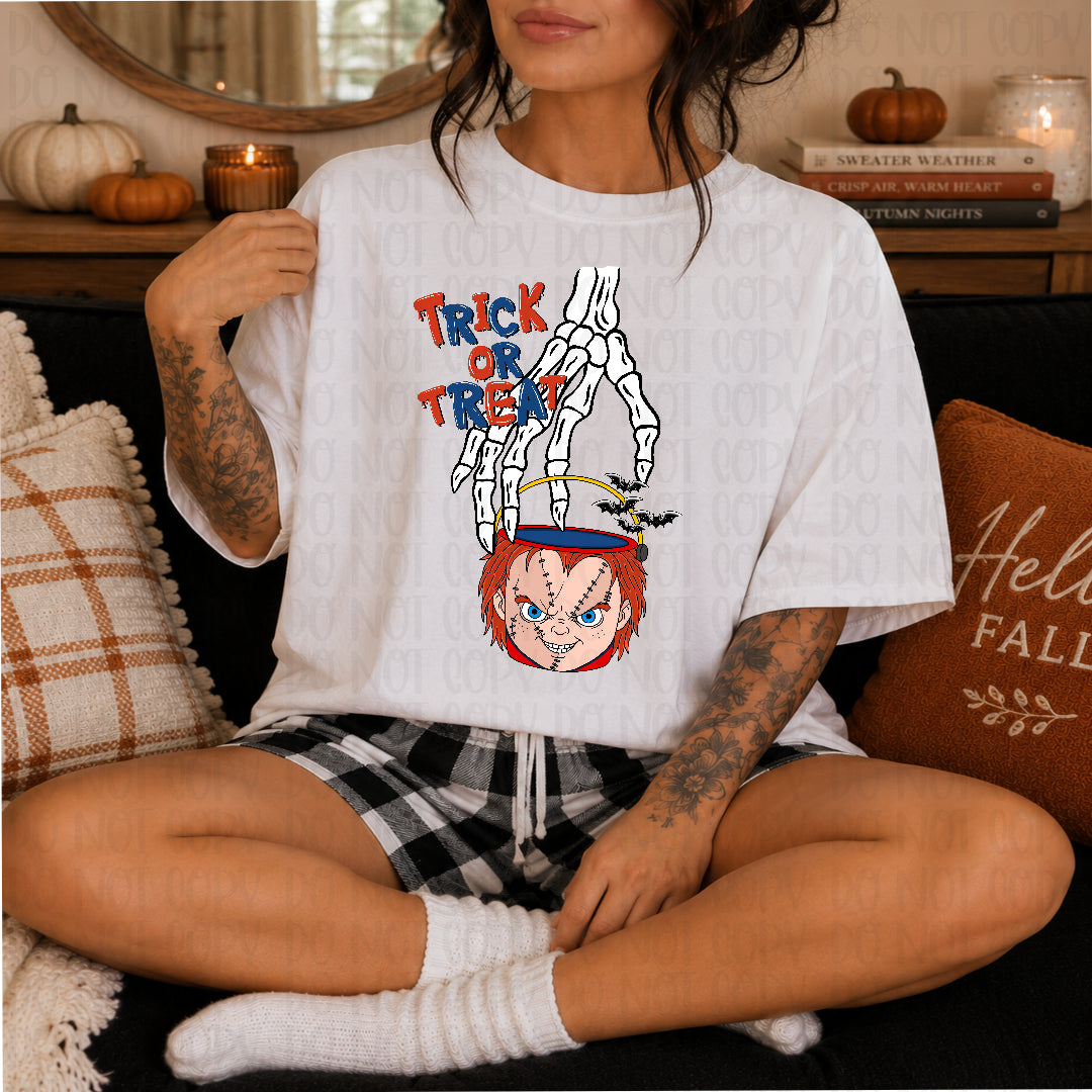 Trick or treat Chuck Halloween bucket (Texan) DTF transfer