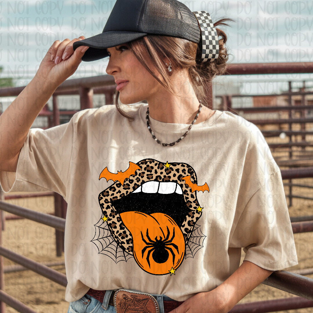 Spooky tongue leopard and orange (Lyttle) DTF Transfer