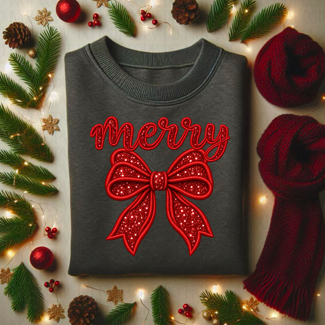 Merry bow faux red sequin (Ink) DTF Transfer