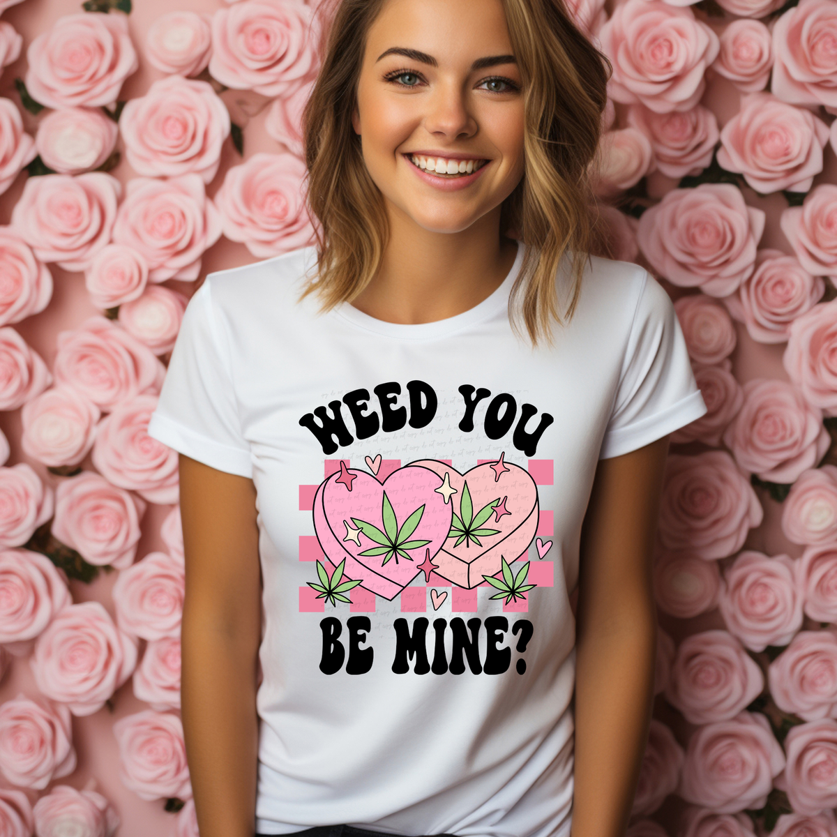 Weed You Be Mine Hearts Checkered Background 81664 DTF Transfer