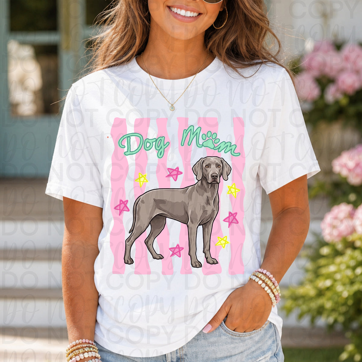 Dog mom PINK stripes weimaraner (UAC) DTF Transfer