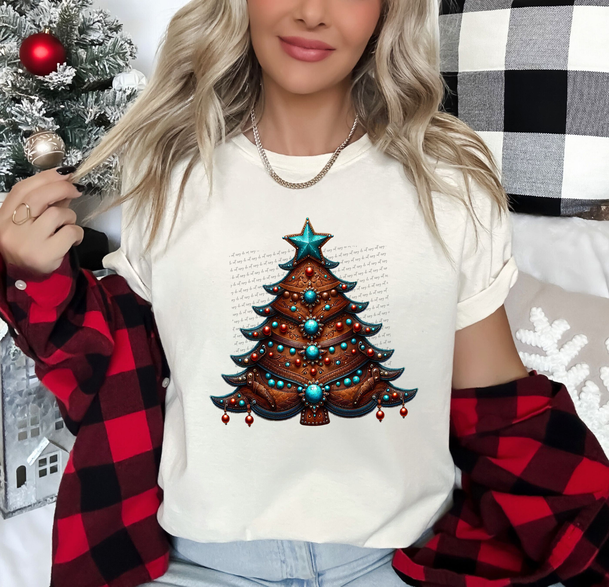 Western Christmas Tree with Blue and Red Balls 57414 DTF transfer