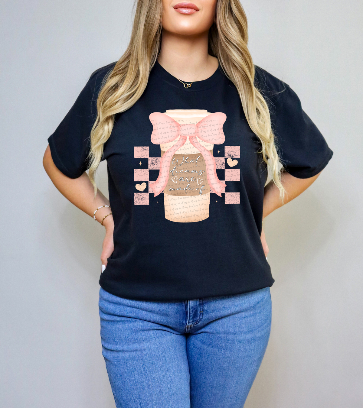 What Dreams Are Made Of Coffee Cup Pink Bow 86465 DTF Transfer