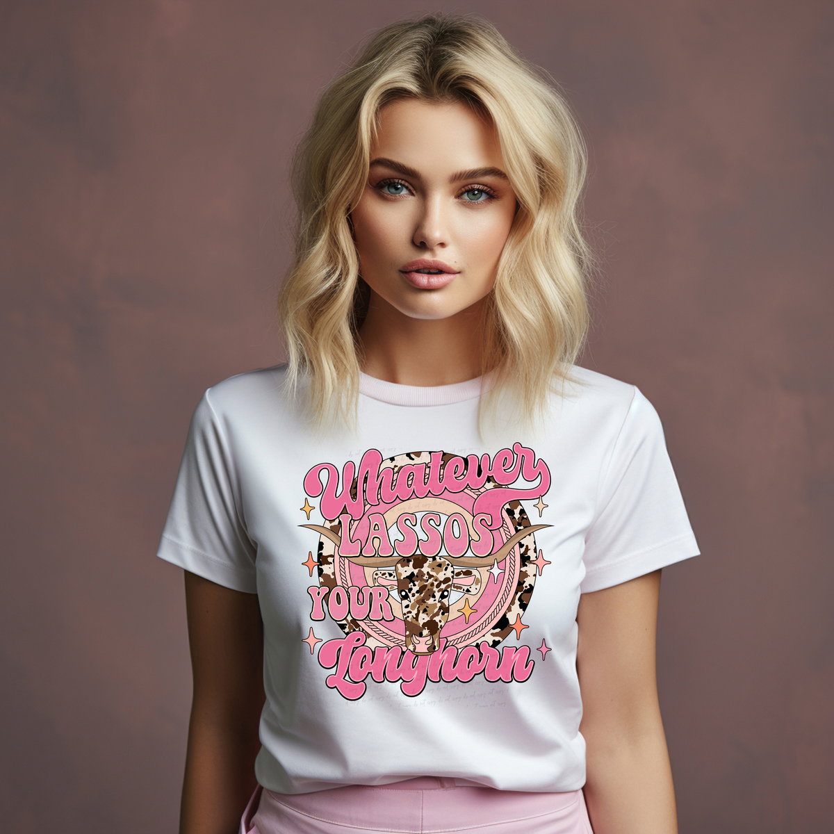 Whatever Lassos Your Longhorn Light Pink 81668 DTF Transfer