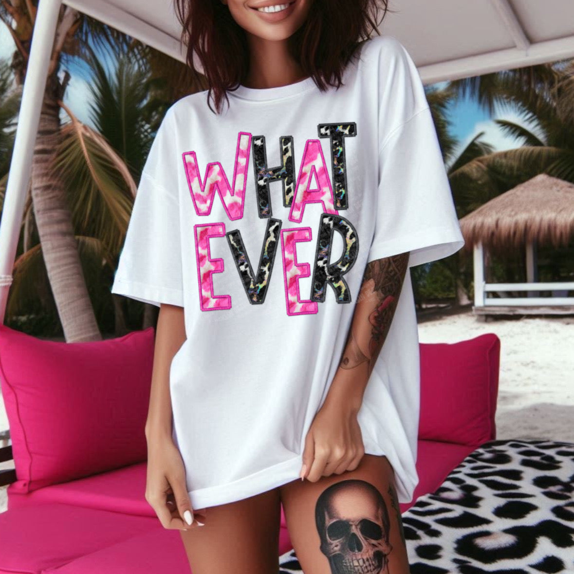 Whatever Black and Pink Font (UDD) DTF transfer