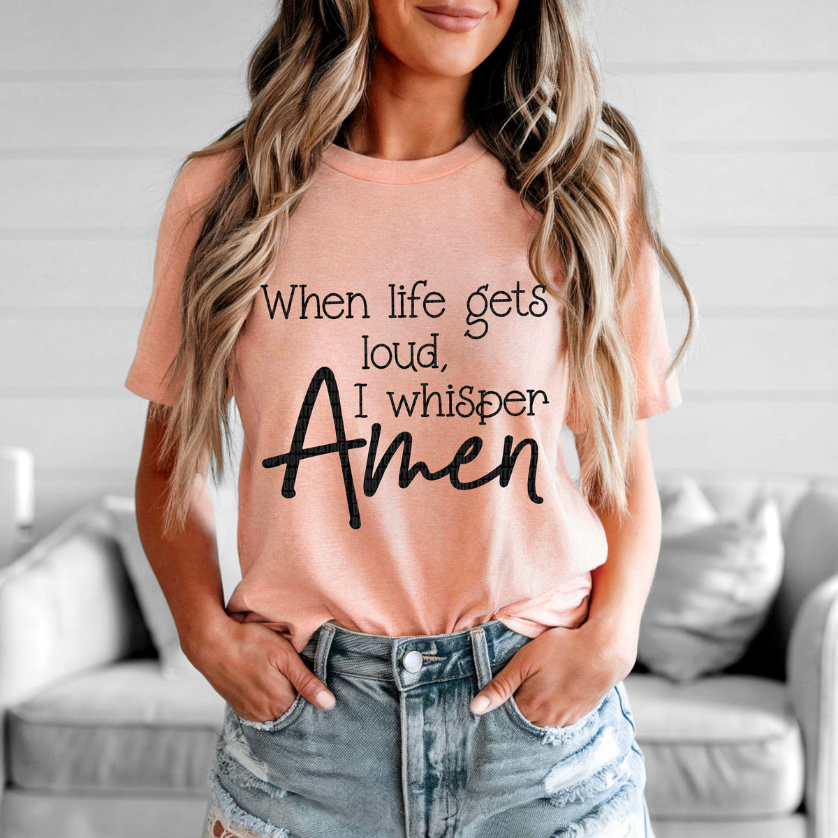 When life gets loud I whisper Amen black font (SDD) 100227 DTF transfer