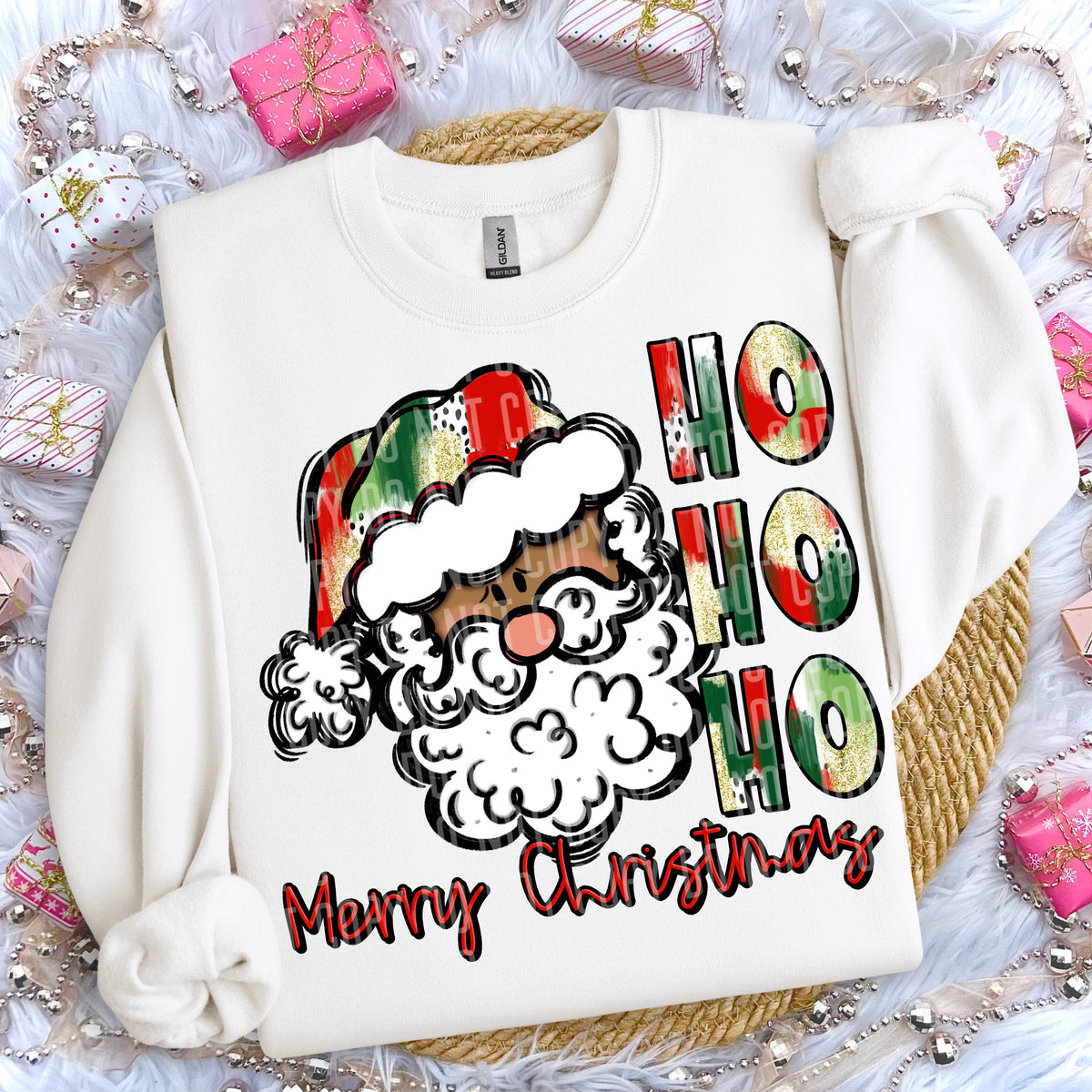 Brush Stroke Ho Ho Ho Merry Christmas Santa Dark 66056 DTF transfer