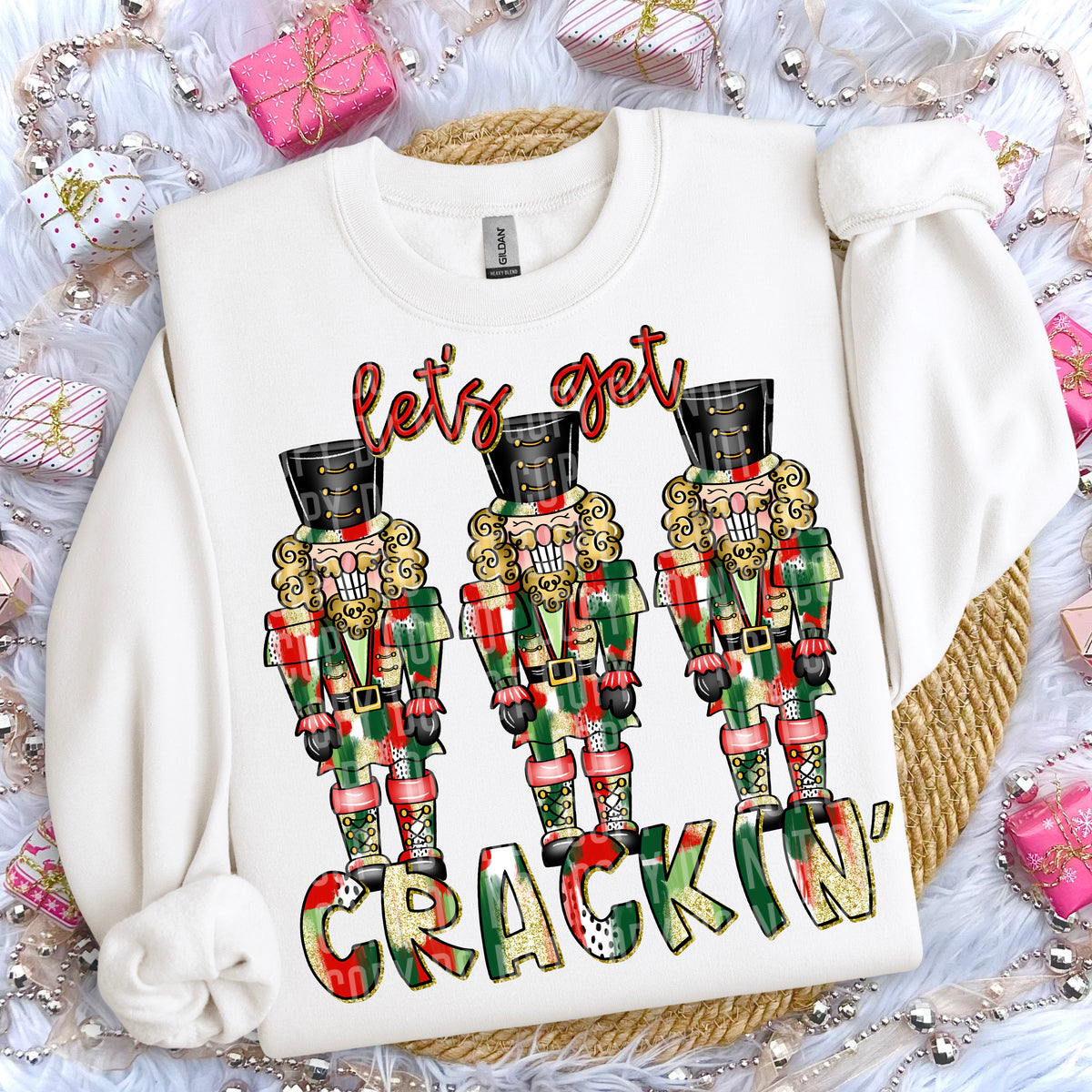 Let's Get Crackin' Gold Glitter Outline Gold Hair 66058 DTF transfer