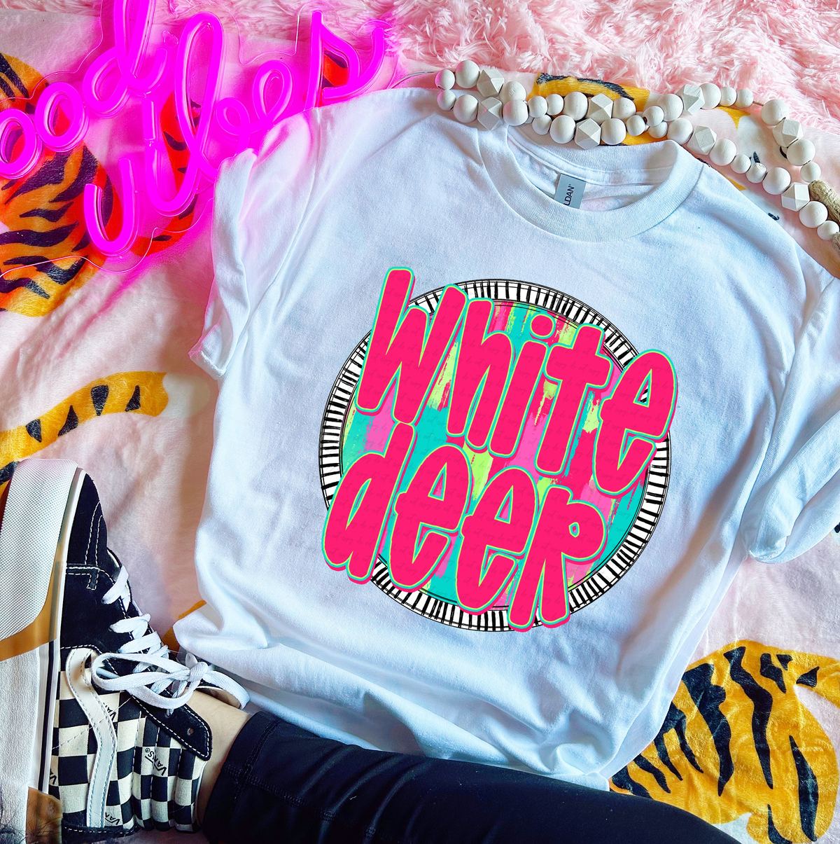 White Deer Pink Font Circle 111444 DTF transfer