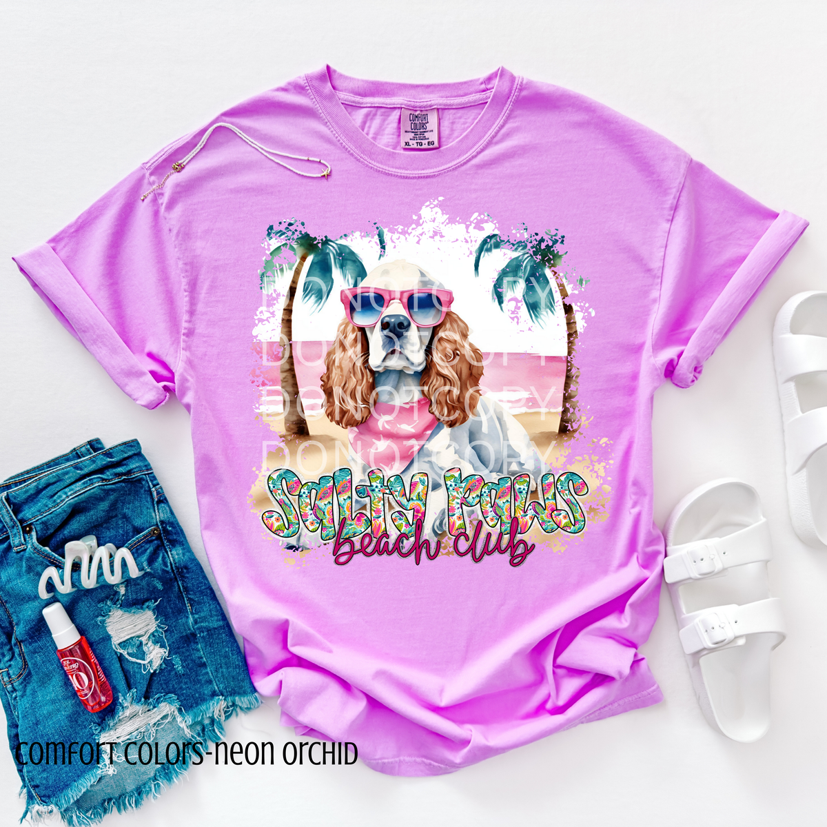 White and Brown Cocker Spaniel Salty Paws Beach Club (CSG) 101080 DTF transfer