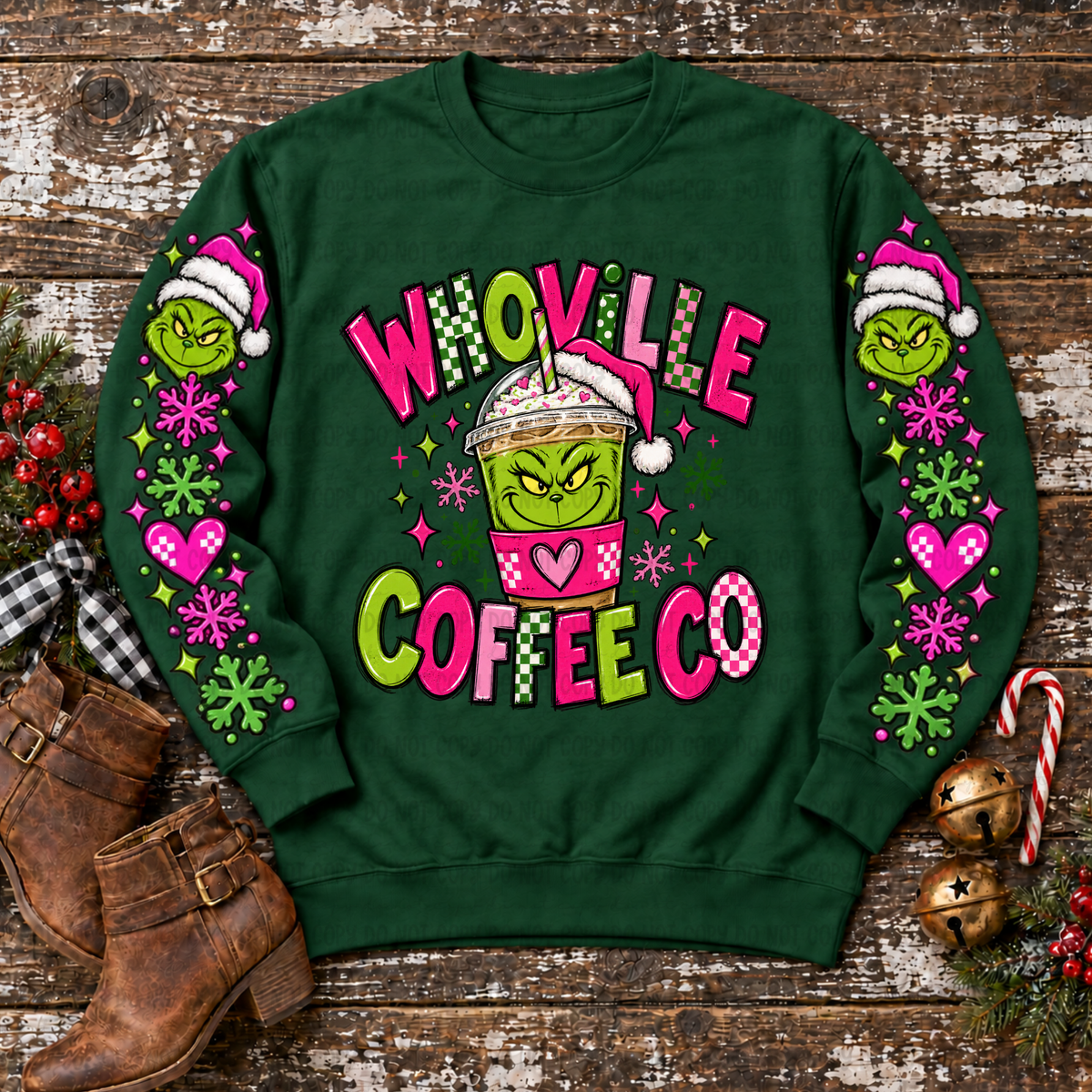 Whoville coffee co pink and green (FRONT ONLY) (Revel) DTF