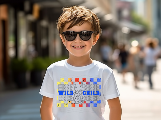 Wild Child Peace Sign Checkered BLUE 117770 DTF transfer