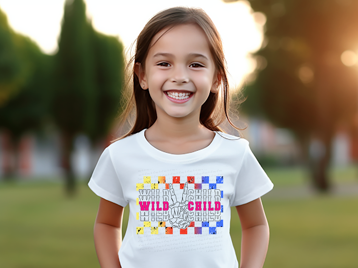 Wild Child Peace Sign Checkered PINK 117771 DTF transfer
