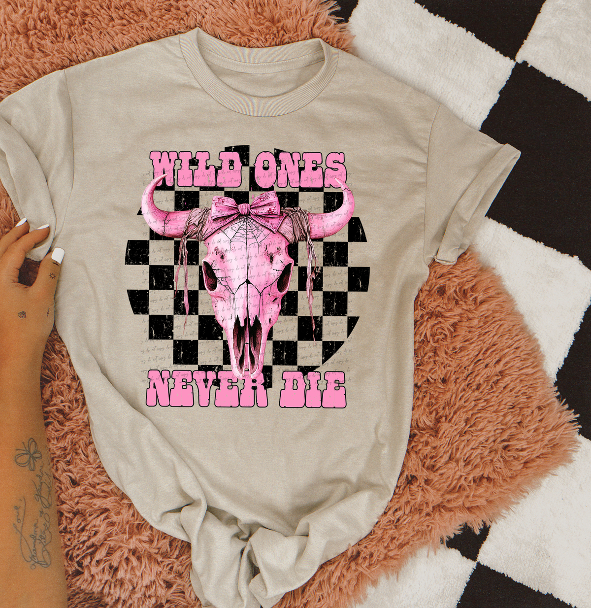 Wild Ones Never Die Pink Boho Skull 59439 DTF transfer