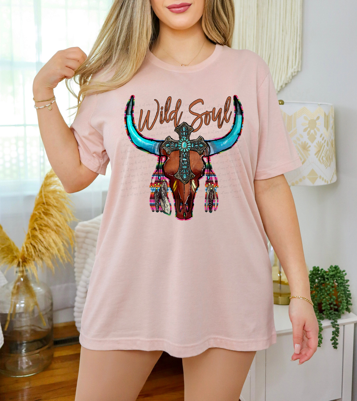 Wild Soul Bull Head Turquoise Cross 116111 DTF Transfer