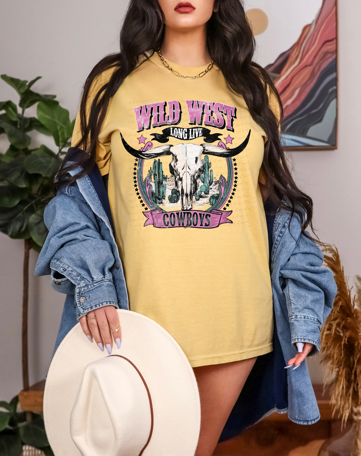 Wild West Long Live Cowboys Bull Skull Cactus 116370 DTF Transfer