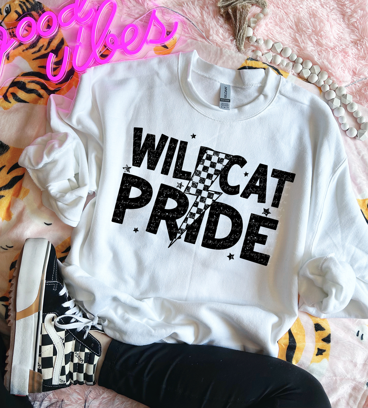 Wildcat Pride Checkered Lightning Bolt Black 89082 DTF Transfer