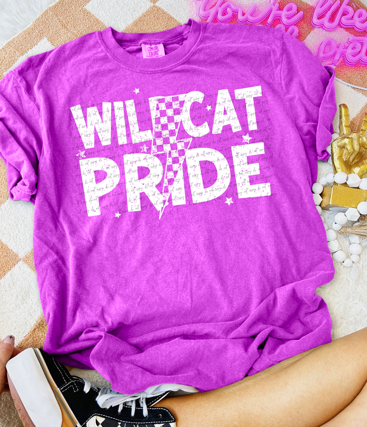 Wildcat Pride Checkered Lightning Bolt White 89083 DTF Transfer
