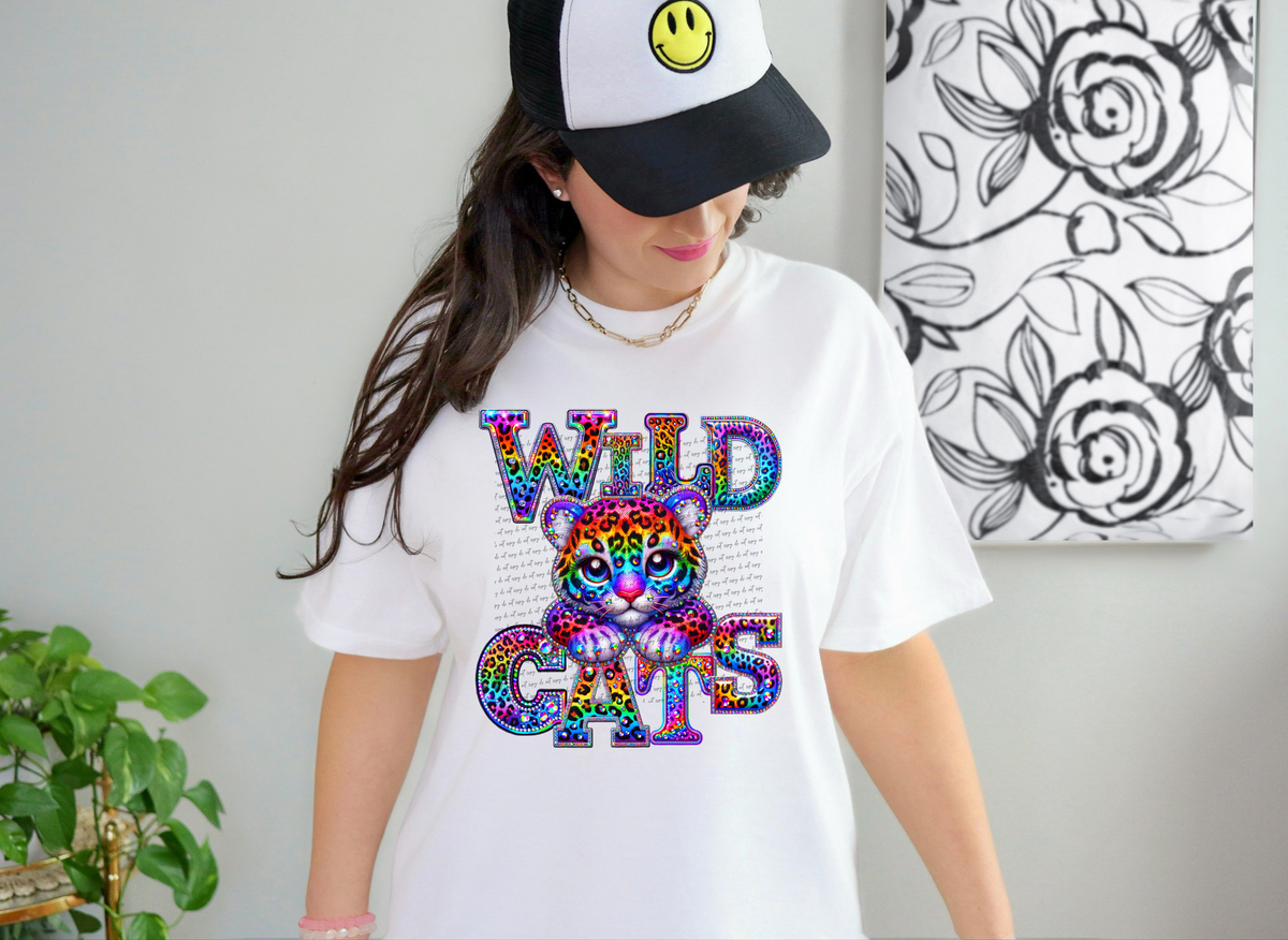 Wildcats Version 2 Mascots Rhinestone Leopard Rainbow 42913 DTF transfer