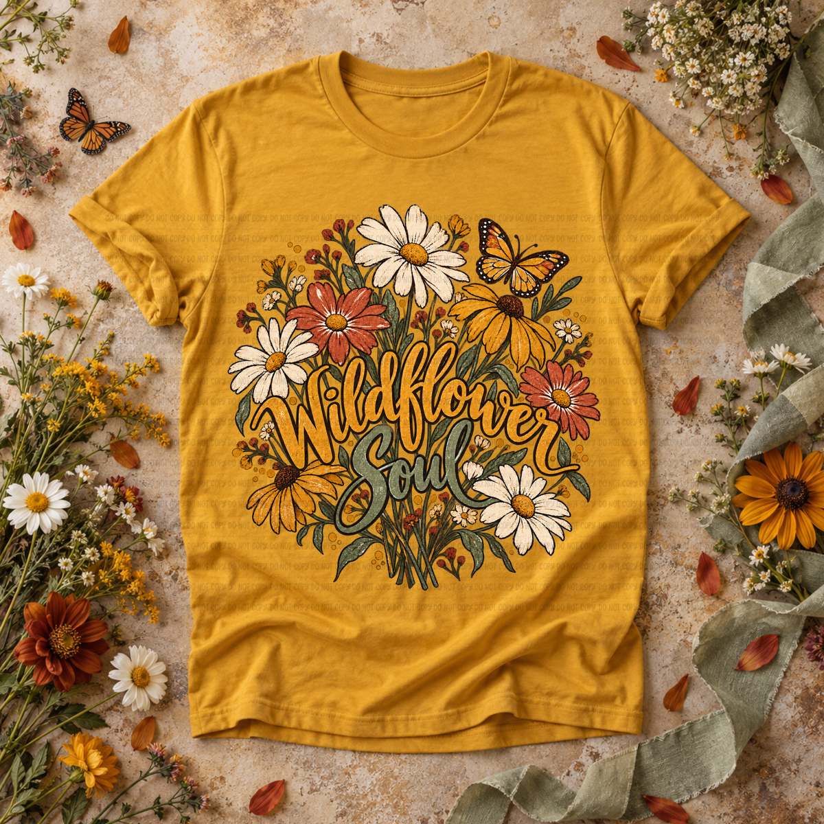 Wildflower soul pink and wildflowers with butterfly (Revel) DTF Transfer