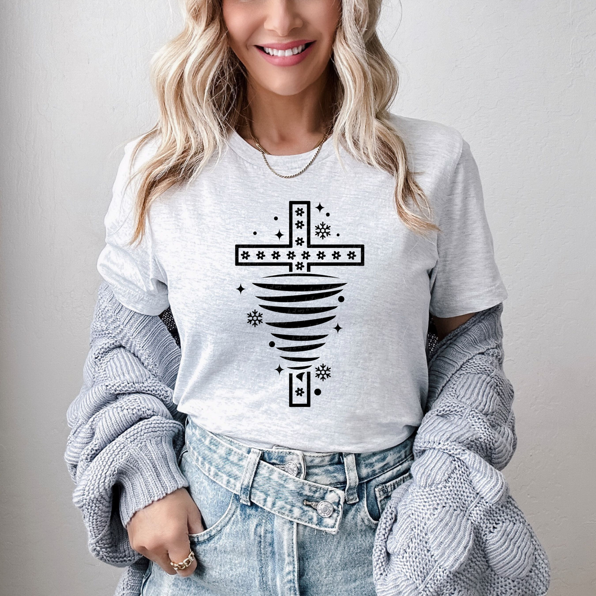 Winter Snowflakes Cross Black 76145 DTF Transfer