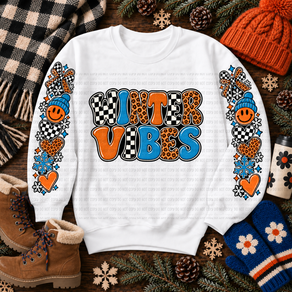Winter vibes checkered and cheetah print (revel) DTF Transfer