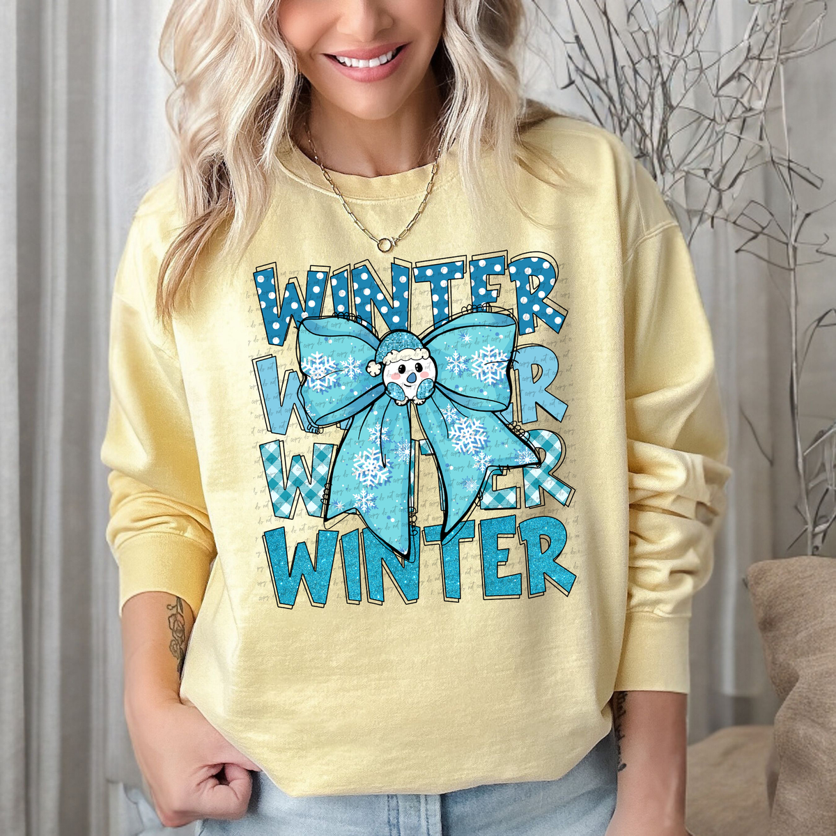 Winter Word Stacked Snowman Bow 59919 DTF Transfer