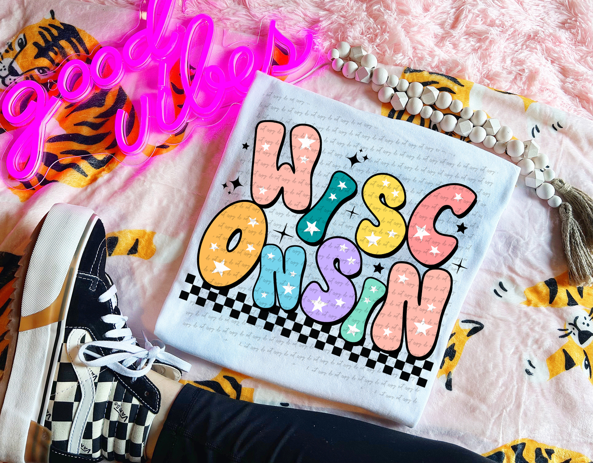 Wisconsin Colorful Groovy Font 89193 DTF Transfer