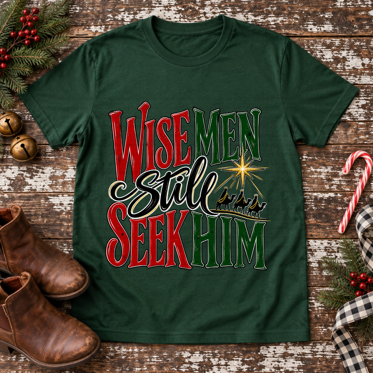 Wise men still seek him red and green with shining star (Revel) DTF
