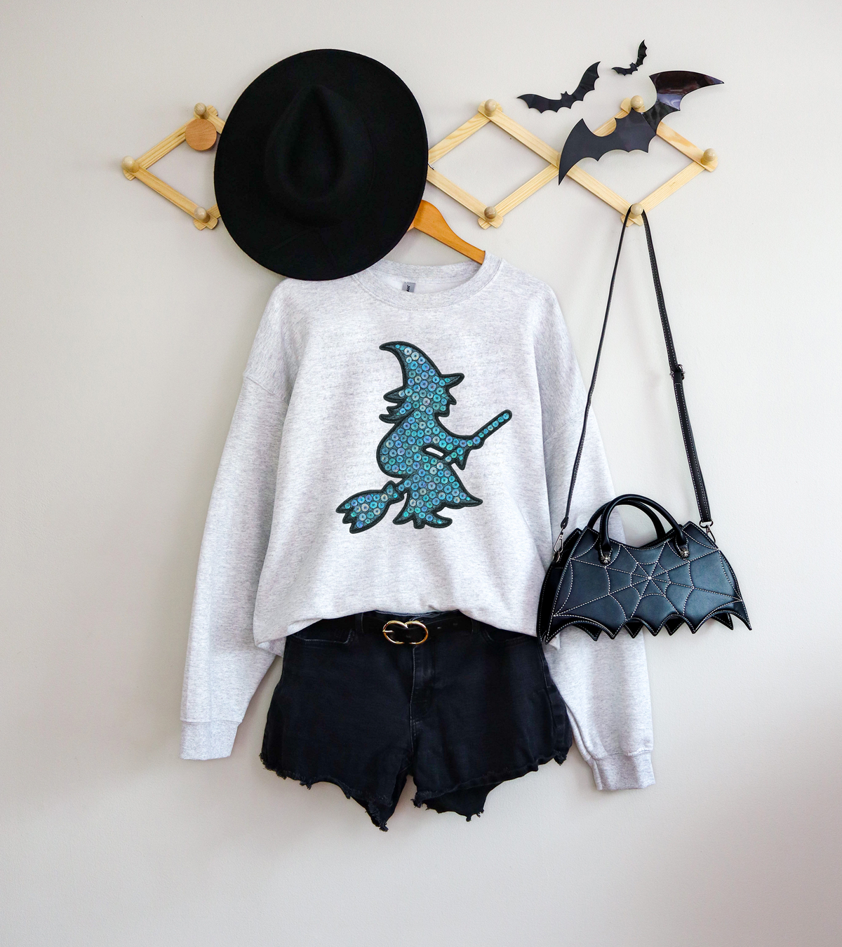 Witch Broomstick Blue Sequin 111375 DTF transfer