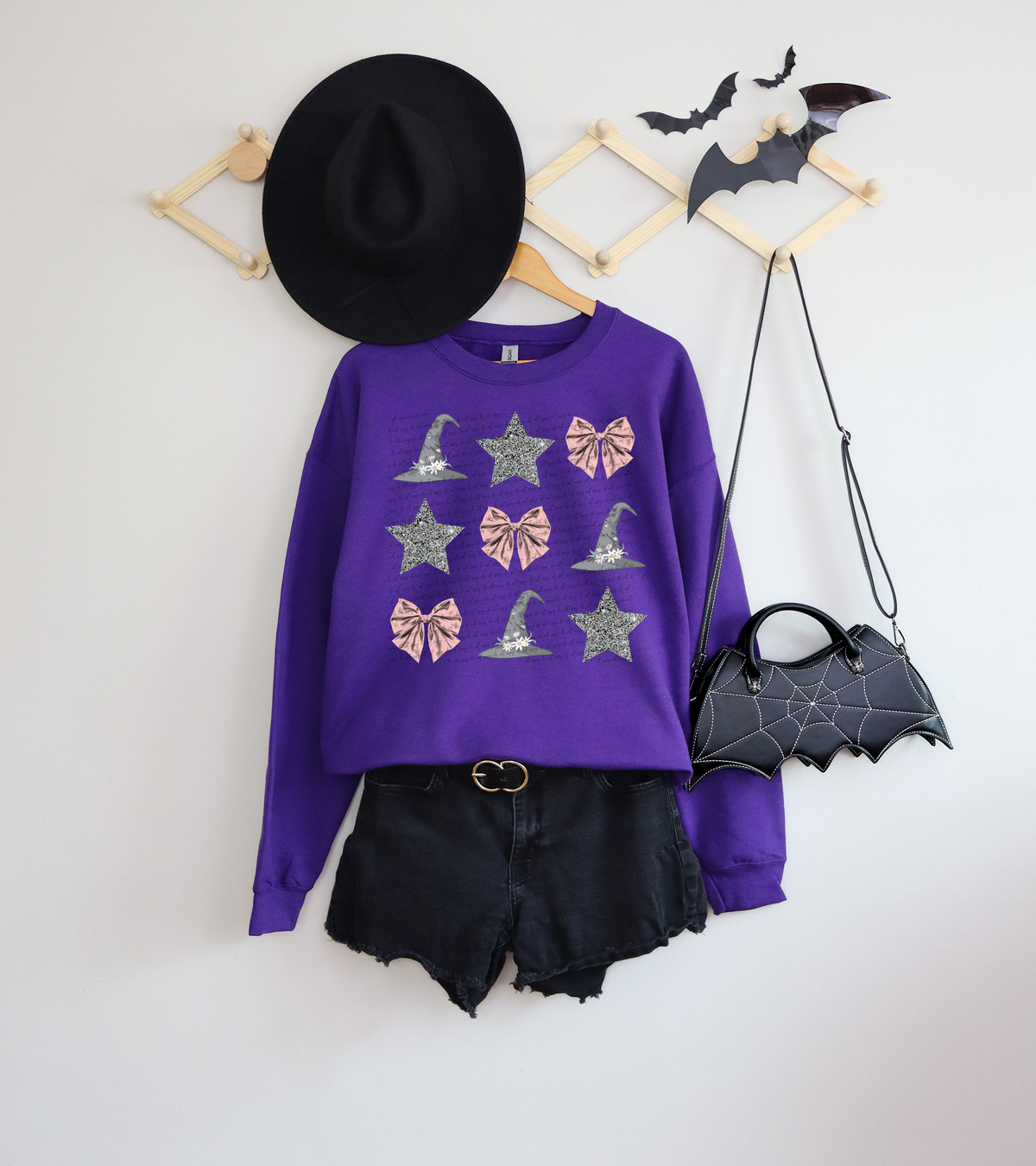 Witch Hat Bow Grey Star Grid 59442 DTF transfer