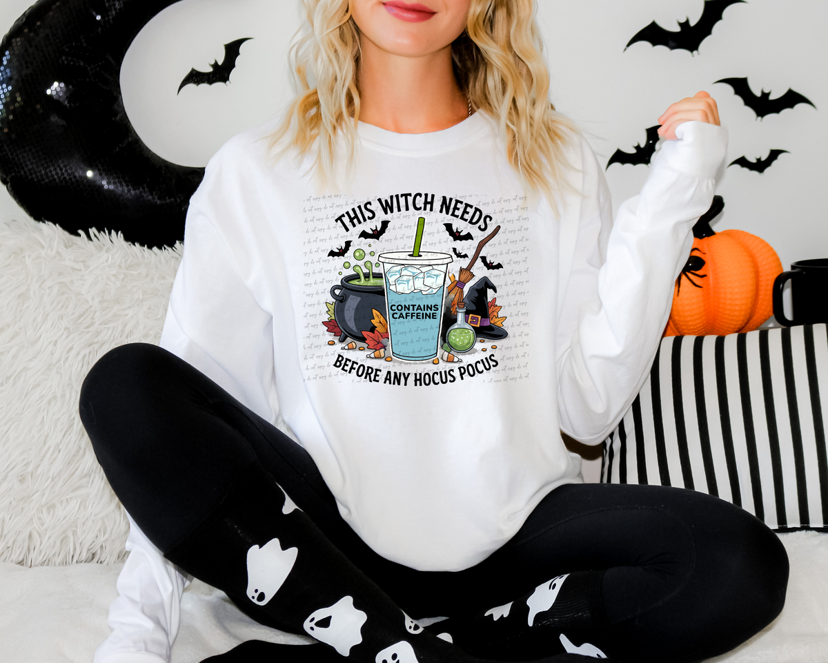 This Witch Needs Contains Caffeine Before Any HP 104877 DTF transfer