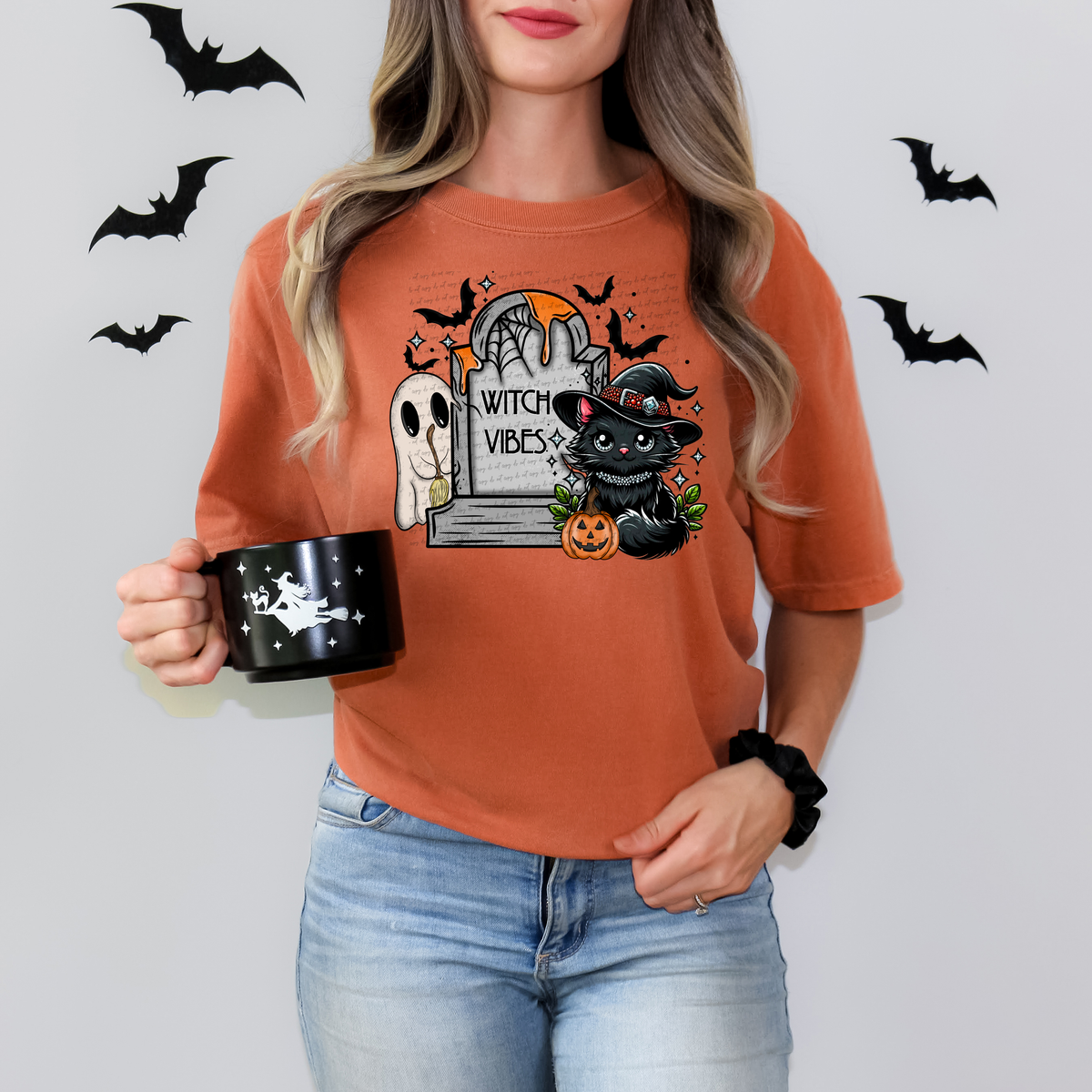 Witch Vibes Gravestone Ghost Black Cat 61008 DTF Transfer