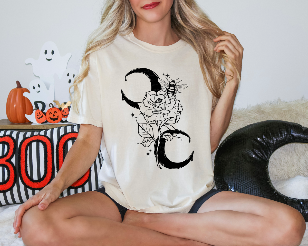 Witchy Bumble Bee Rose Crescent Moon 115870 DTF Transfer