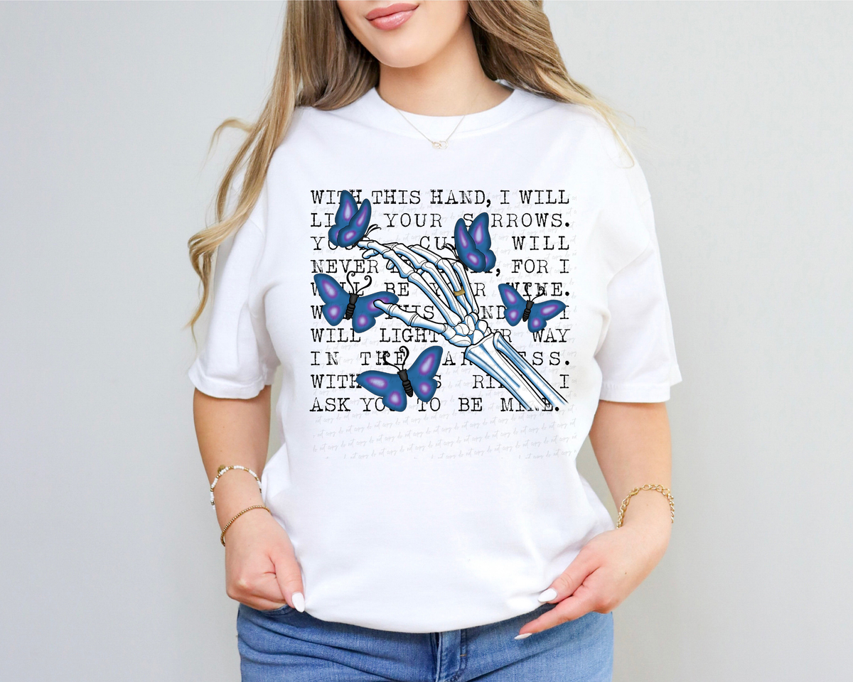 With This Hand Skellie Hand Butterflies 115603 DTF transfer