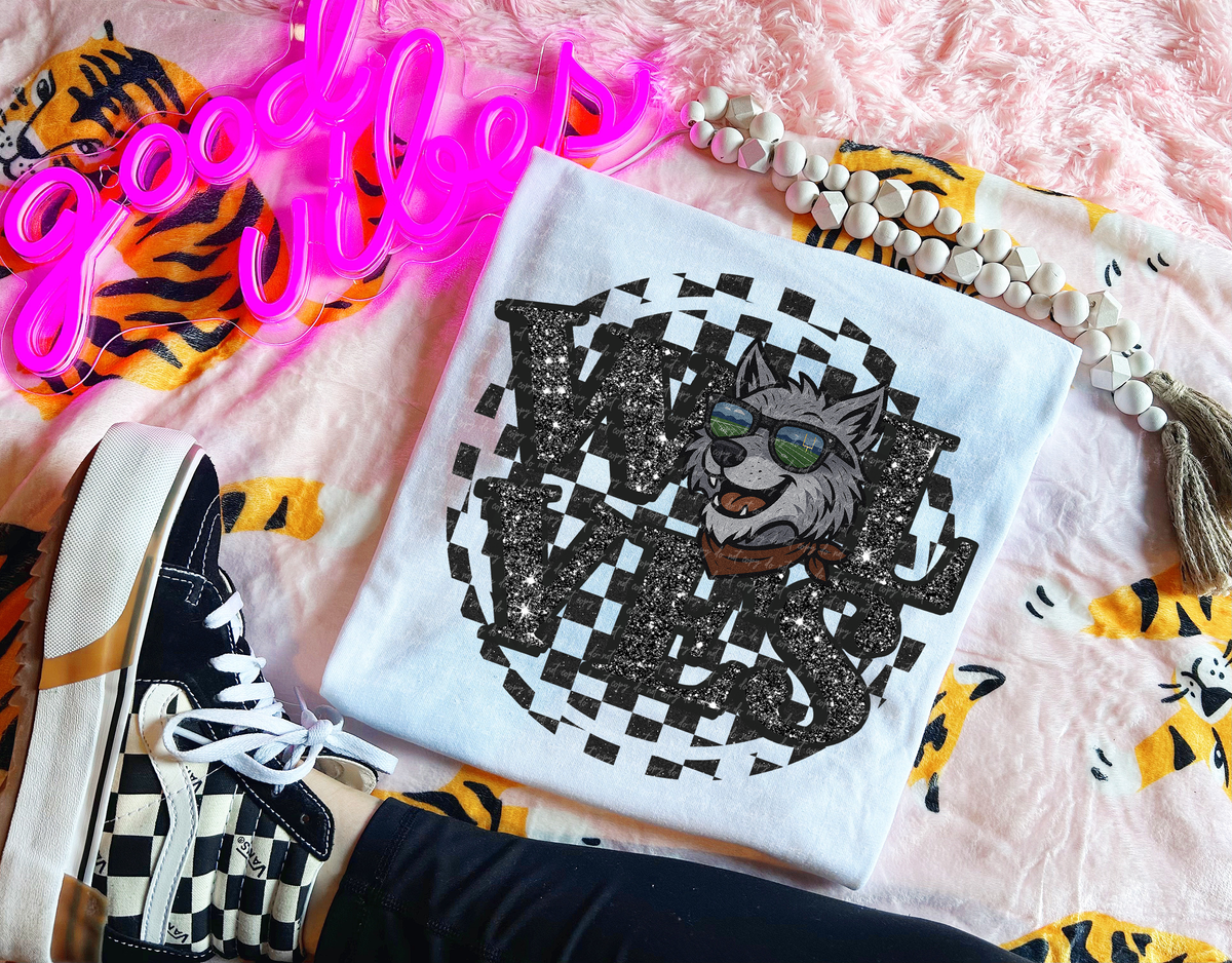 Wolves Mascot Black Glitter Font GROVE 111223 DTF transfer