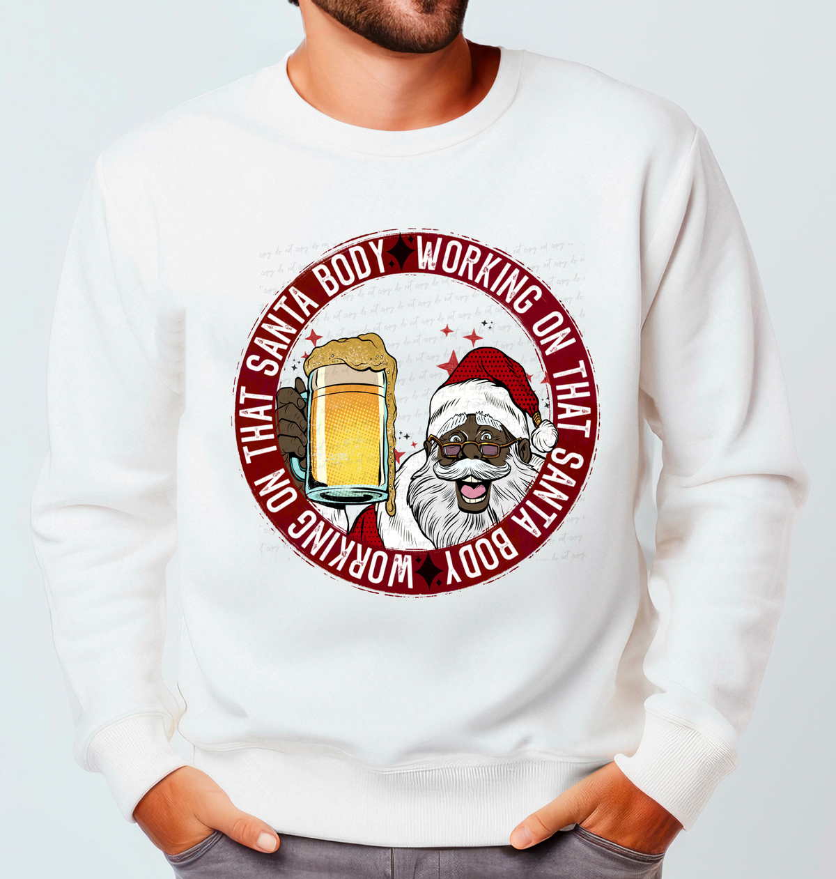 Working On That Santa Body Dark Skin Santa Beer Circle 115699 DTF Transfer