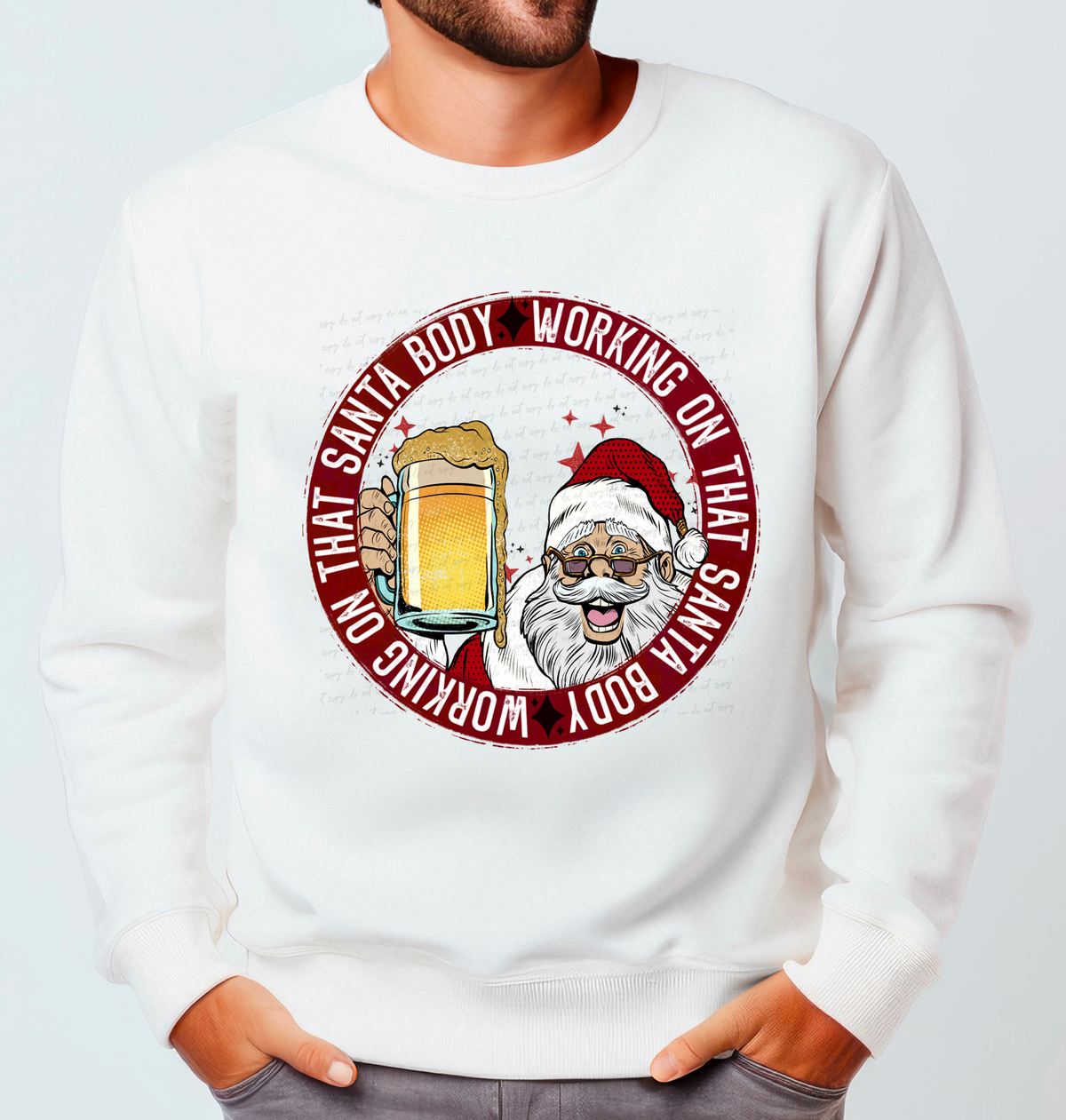 Working On That Santa Body Light Skin Santa Beer Circle 115700 DTF Transfer