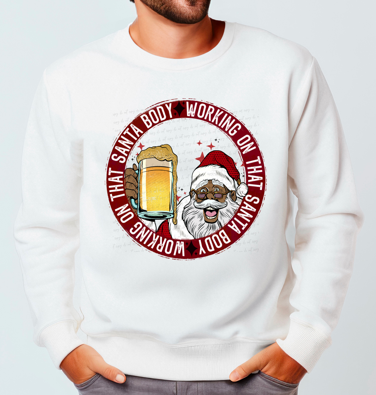 Working On That Santa Body Medium Skin Santa Beer Circle 115701 DTF Transfer
