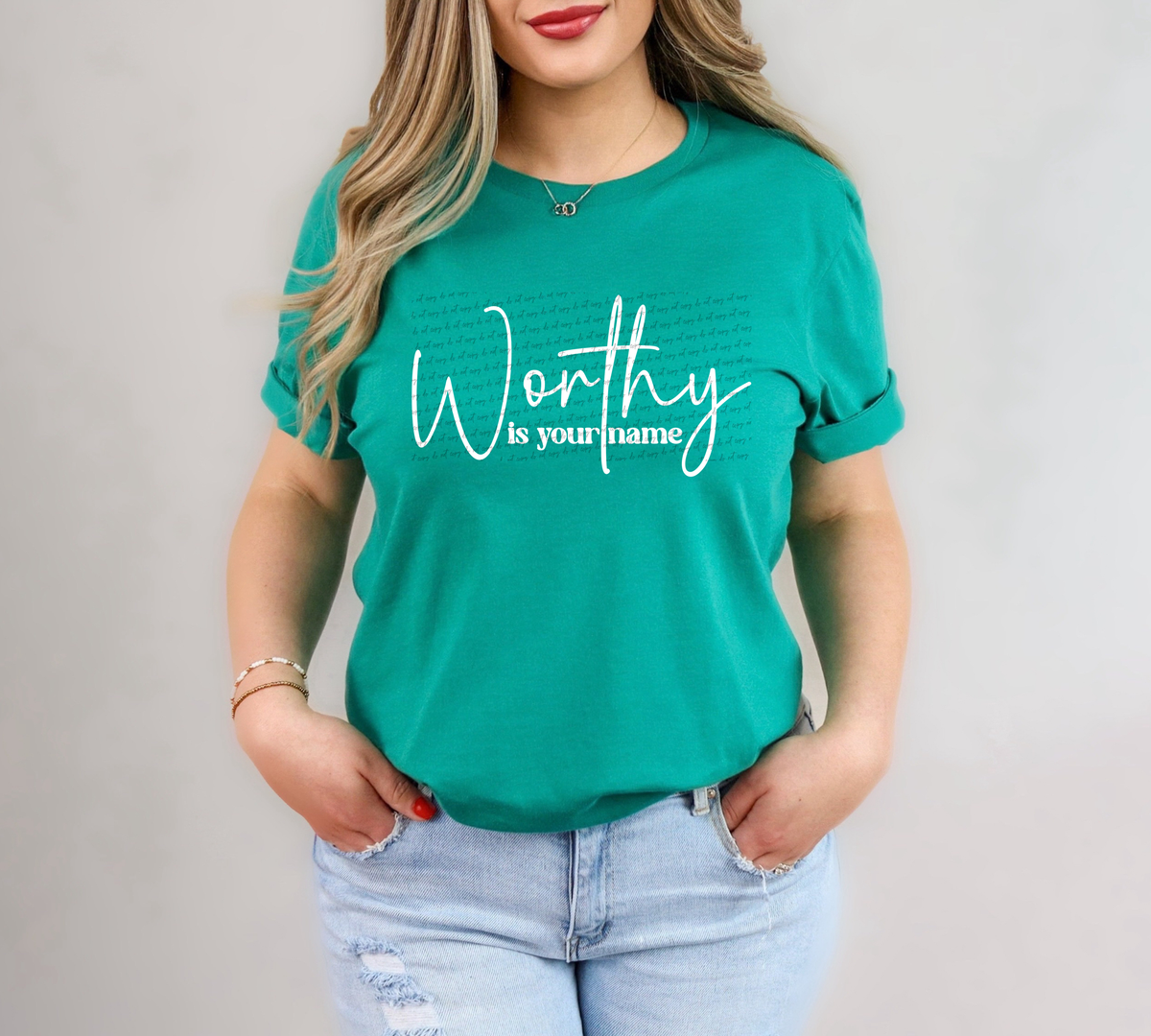 Worthy Is Your Name Cursive And Serif Font White 89468 DTF Transfer